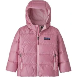Patagonia Baby Hi-Loft Down Sweater Hoody -Obermeyer Store fw2324 patagonia babyhiloftdownsweaterhoody planetpink