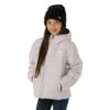The North Face Girls Reversible North Down Hooded Jacket -Obermeyer Store fw23 tnf girlsreversiblenorthdownhoodedjacket lavendarfog model1